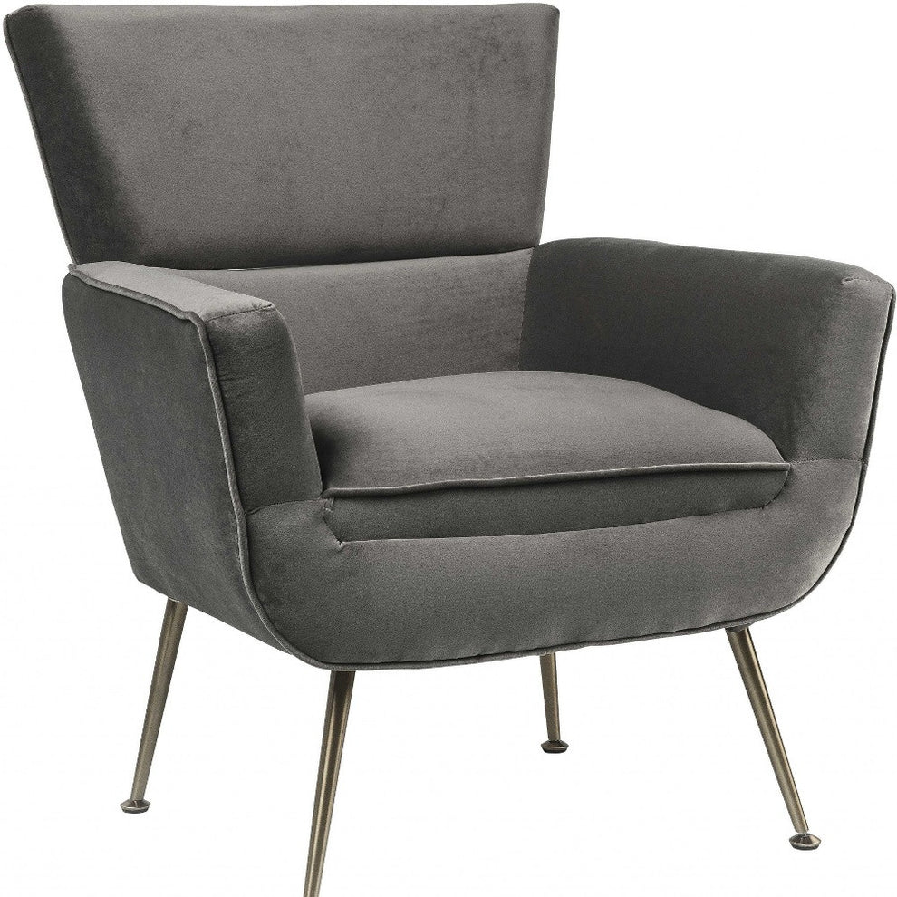 Gray Velvet Upholstery Metal Leg Accent Chair By Homeroots | Accent Chairs | Modishstore - 5
