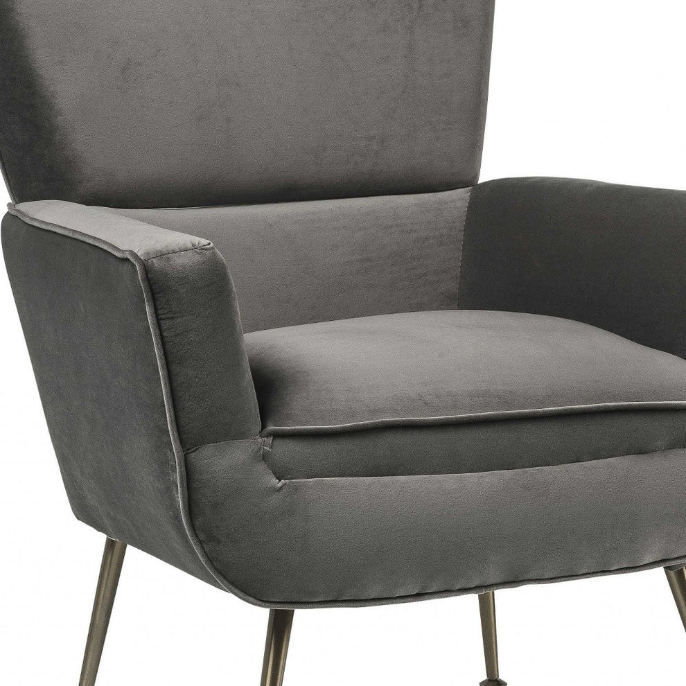 Gray Velvet Upholstery Metal Leg Accent Chair By Homeroots | Accent Chairs | Modishstore - 6