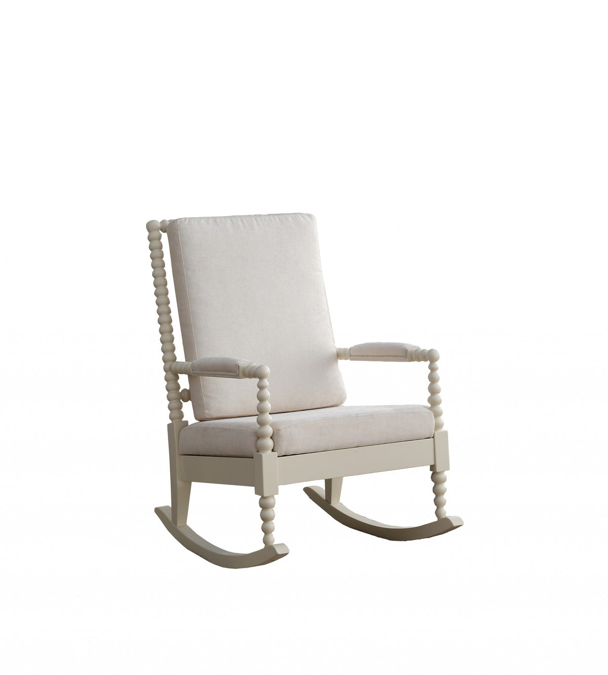 Cream Fabric White Wood Upholstered (Seat) Rocking Chair By Homeroots | Rocking Chairs | Modishstore