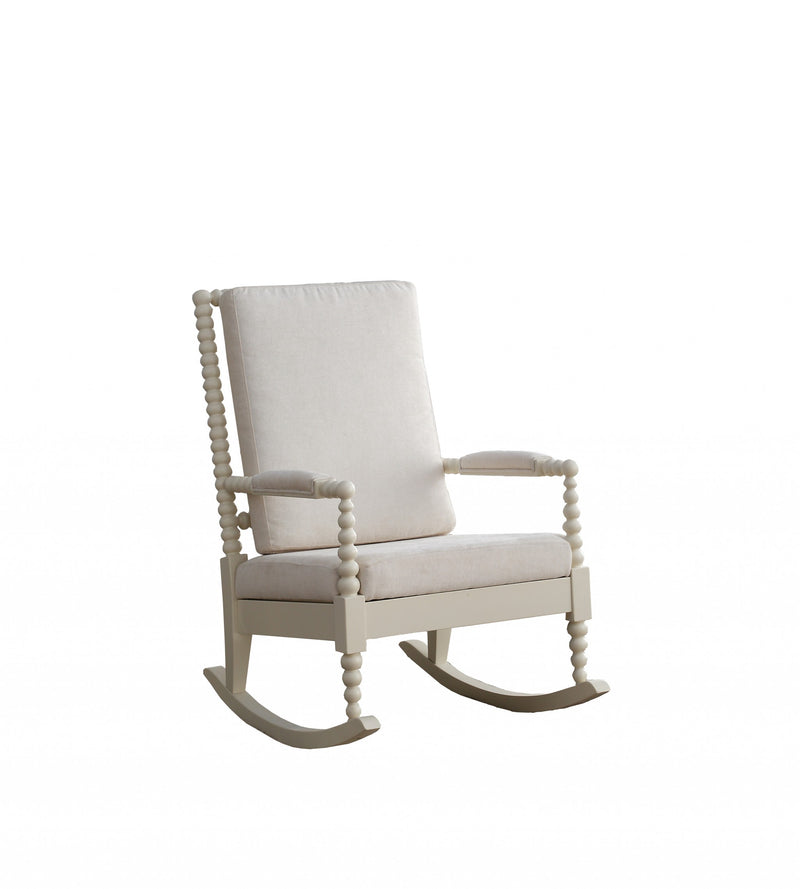 Cream Fabric White Wood Upholstered (Seat) Rocking Chair By Homeroots | Rocking Chairs | Modishstore