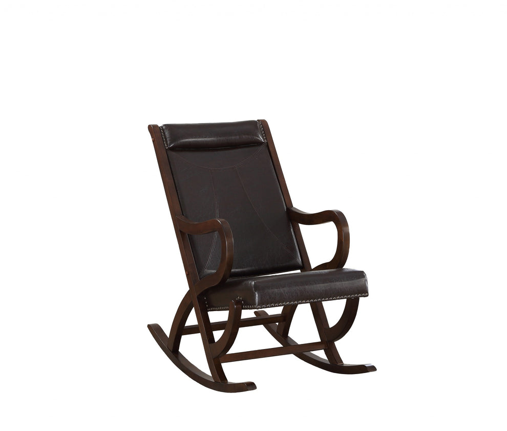 Espresso Brown Faux Leather with Walnut Finish Rocking Chair By Homeroots | Rocking Chairs | Modishstore - 3