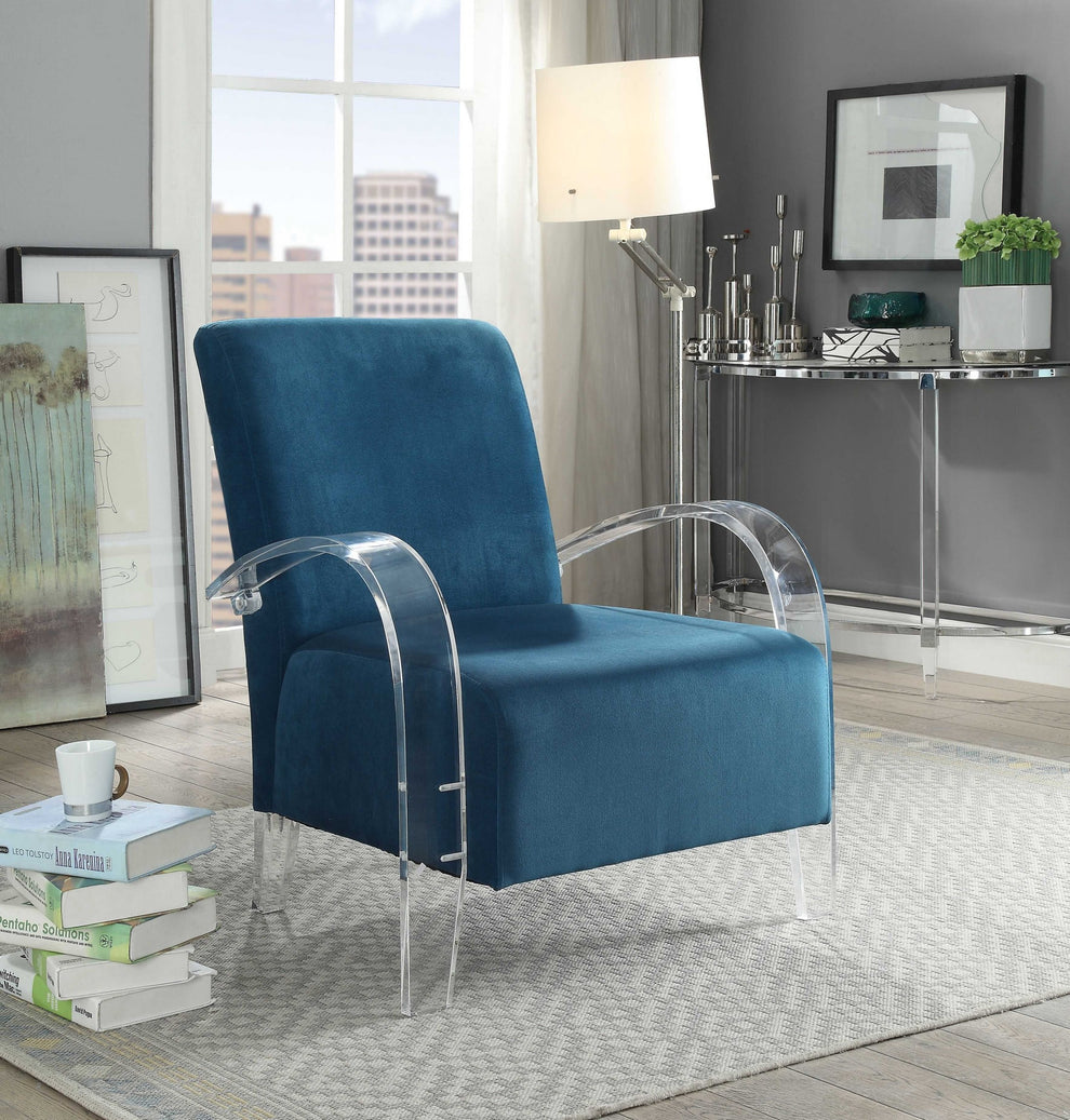Teal Velvet Clear Arm Accent Chair By Homeroots | Accent Chairs | Modishstore - 2