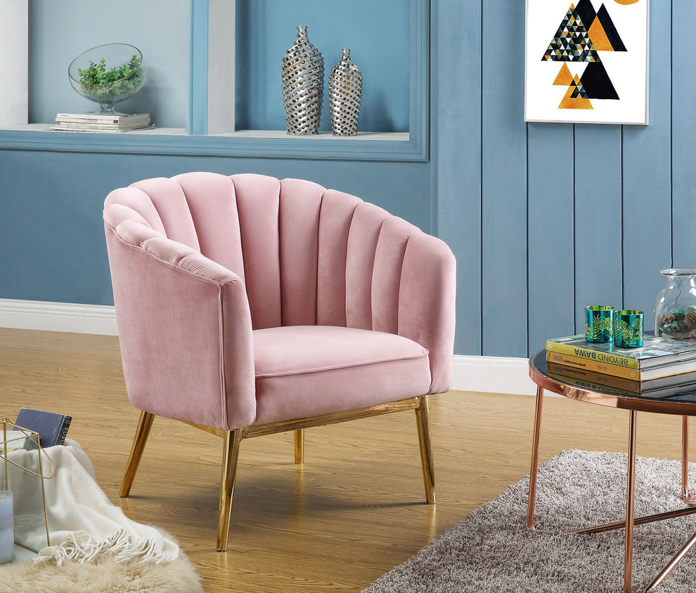 31' X 32' X 34' Pink Velvet Gold Upholstery Wood Accent Chair By Homeroots | Accent Chairs | Modishstore - 2