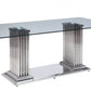 Stainless Steel Clear Glass Mirror Dining Table Wdouble Pedestal By Homeroots | Dining Tables | Modishstore