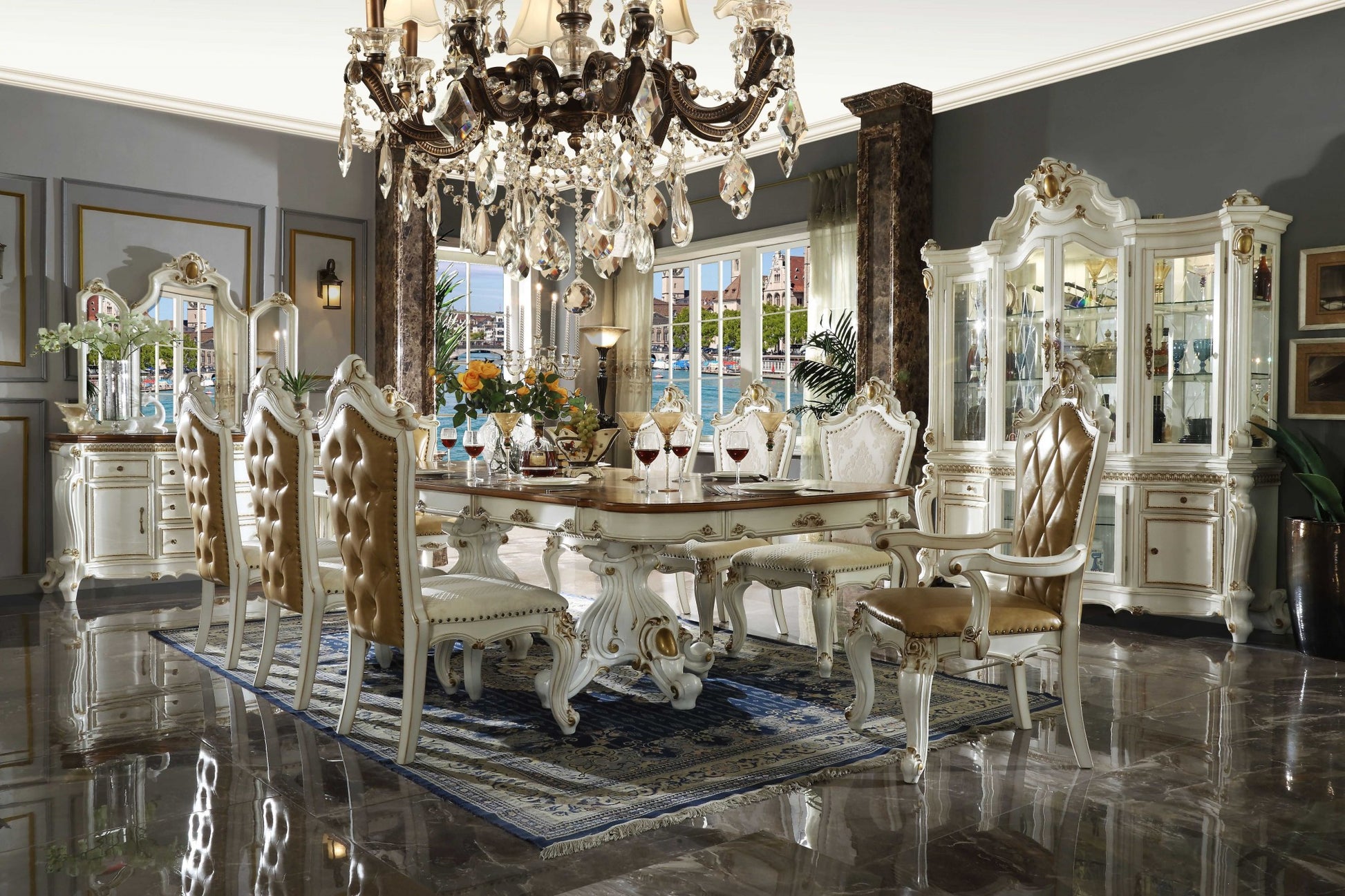 FauLeather Antique Pearl Wood Finish Seat Side Chair Set By Homeroots | Side Chairs | Modishstore - 2