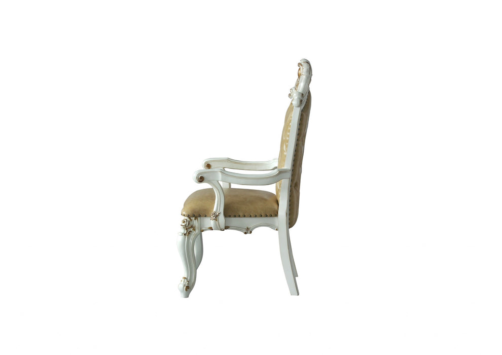 FauLeather Antique Pearl Wood Finish Seat Arm Chair Set By Homeroots | Accent Chairs | Modishstore - 3