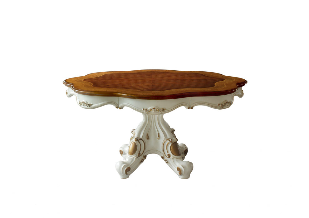 Antique Pearl Cherry Oak Wood Poly-Resin Dining Table Wsingle Pedestal By Homeroots | Dining Tables | Modishstore - 2