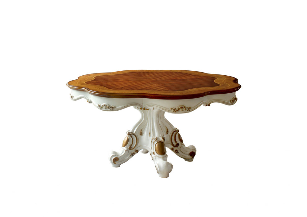 Antique Pearl Cherry Oak Wood Poly-Resin Dining Table Wsingle Pedestal By Homeroots | Dining Tables | Modishstore - 3
