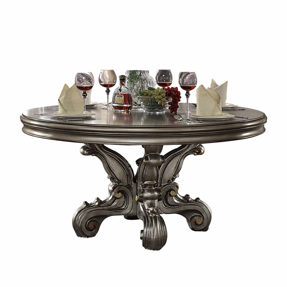 Antique Platinum Wood Poly Resin Dining Table (Round Pedestal) By Homeroots | Dining Tables | Modishstore - 2