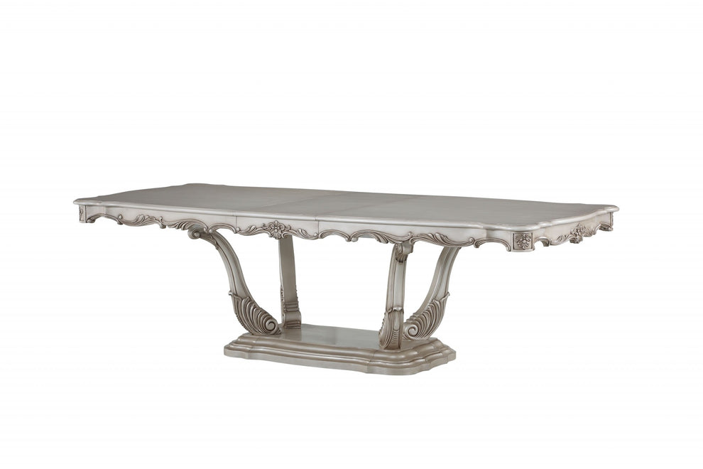 Antique White Wood Dining Table Wpedestal By Homeroots | Dining Tables | Modishstore - 3