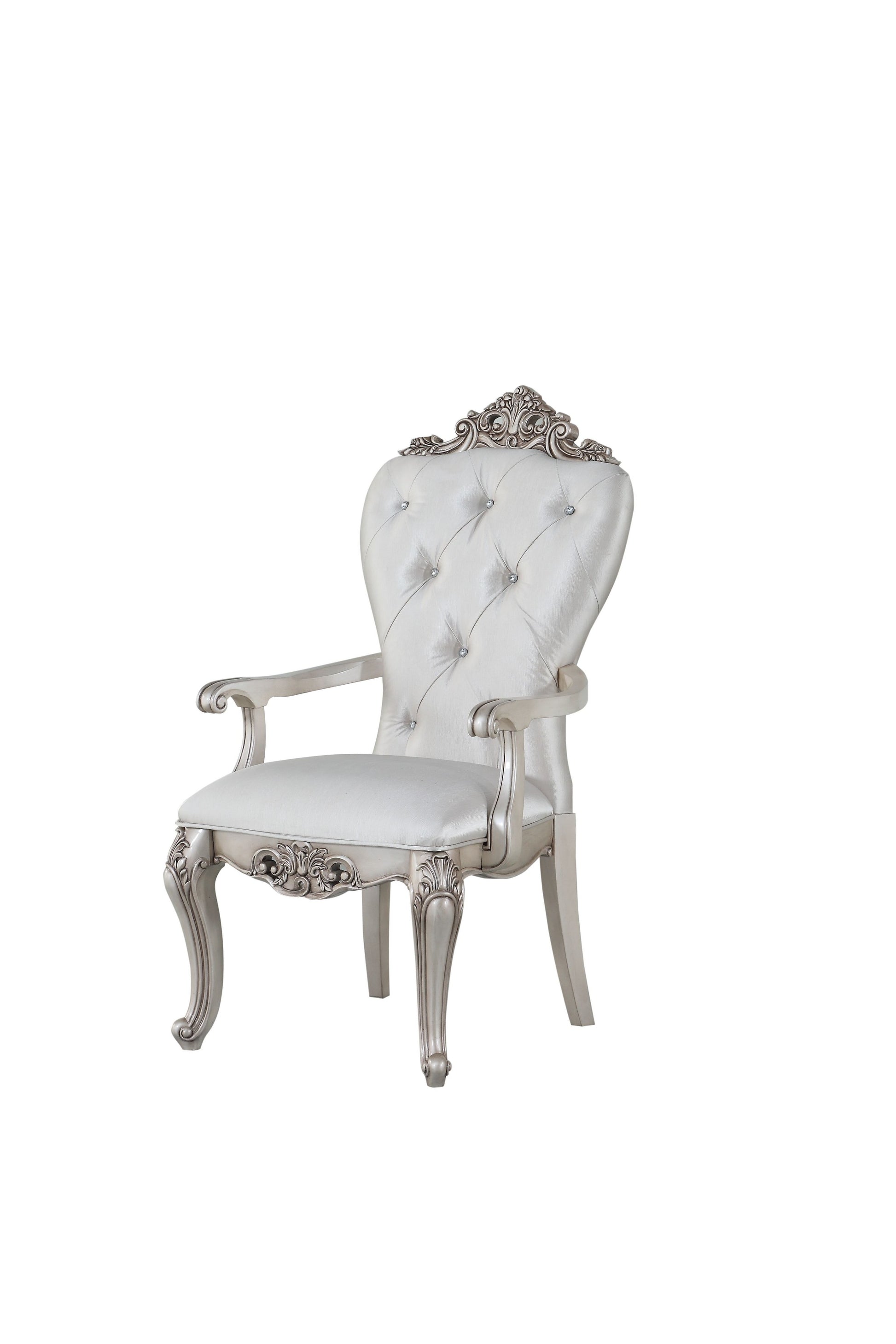 Cream Fabric Antique White Wood Upholstered (Seat) Arm Chair (Set-) By Homeroots | Accent Chairs | Modishstore