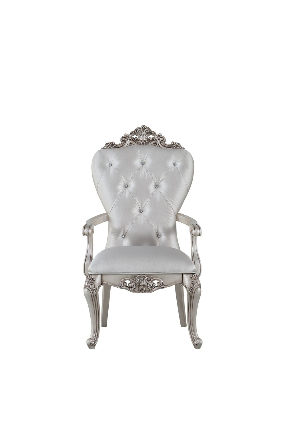 Cream Fabric Antique White Wood Upholstered (Seat) Arm Chair (Set-) By Homeroots | Accent Chairs | Modishstore - 3