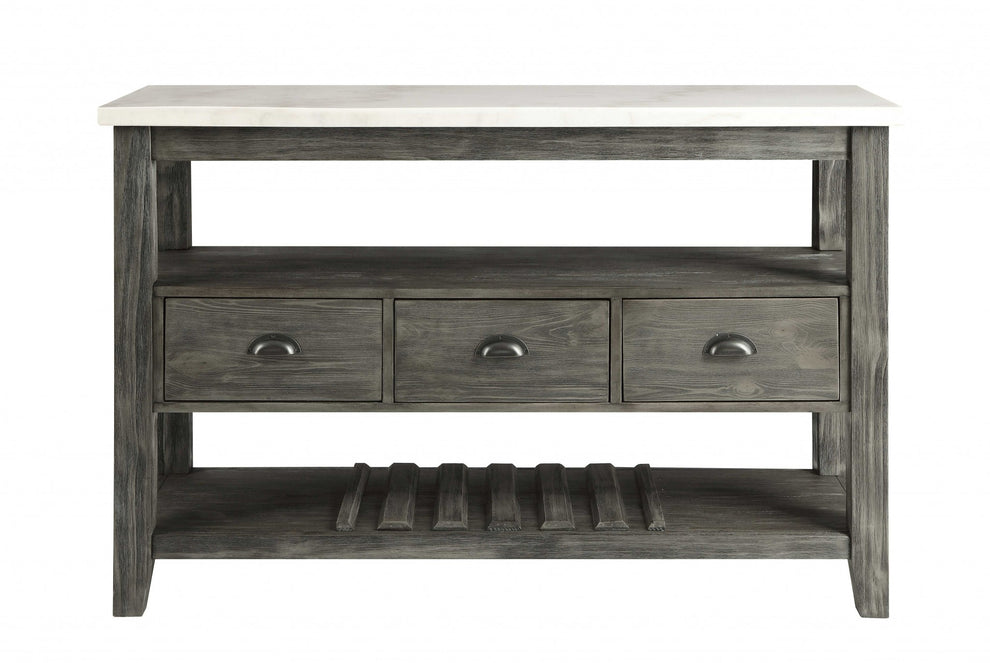 White Marble Gray Oak Wood Server By Homeroots | Console Tables | Modishstore - 3