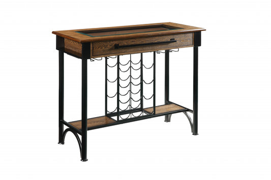 Walnut Black Metal Wood Glass Bar Table By Homeroots | Bar Tables | Modishstore