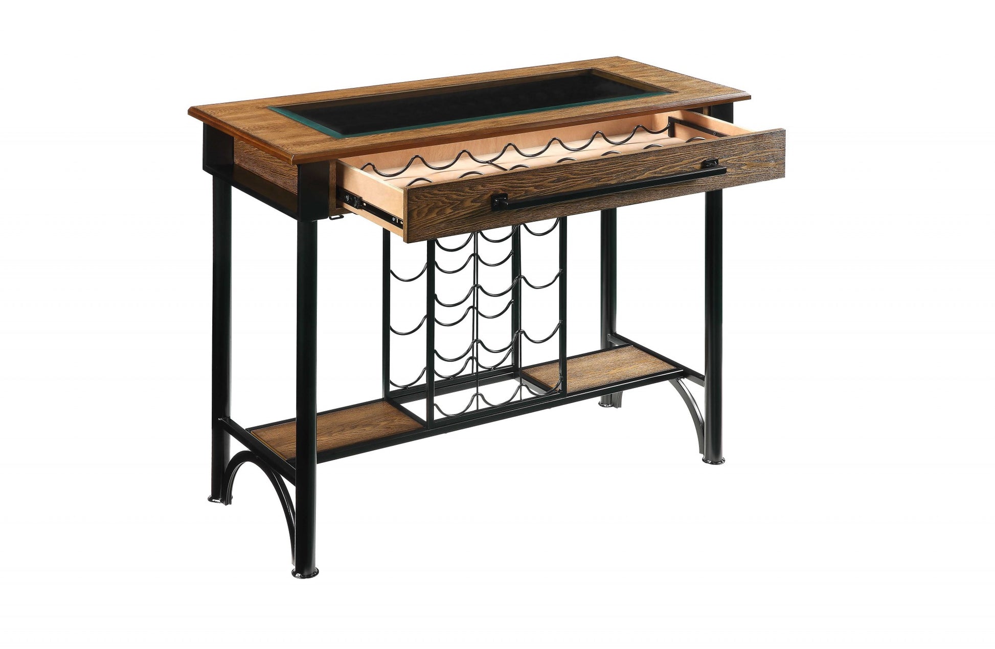 Walnut Black Metal Wood Glass Bar Table By Homeroots | Bar Tables | Modishstore - 3