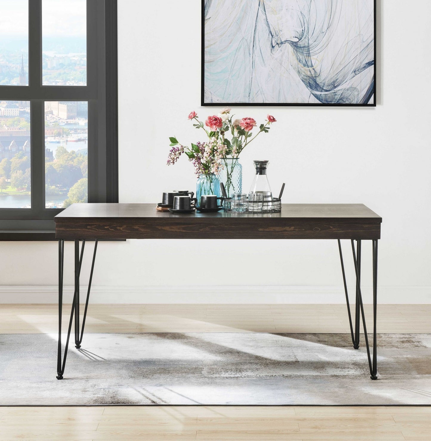 Walnut Black Metal Wood Dining Table By Homeroots | Dining Tables | Modishstore