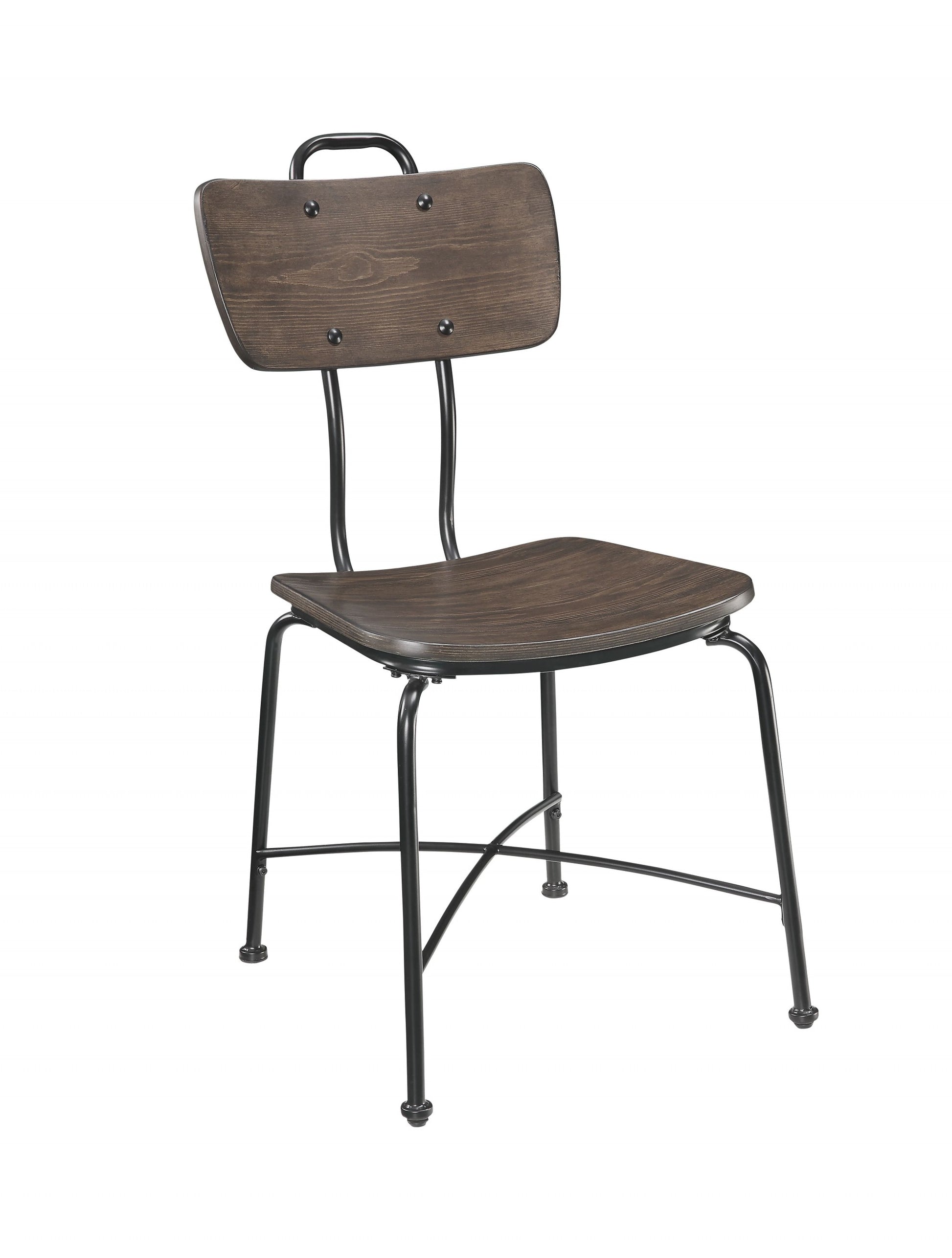 Walnut Wood And Black Metal Base Side Chair Set Of 2 By Homeroots | Dining Chairs | Modishstore
