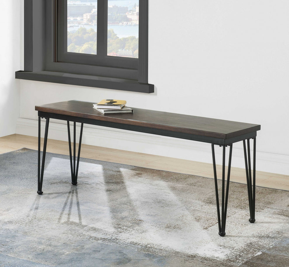 Walnut Black Metal Wood Bench By Homeroots | Benches | Modishstore - 2