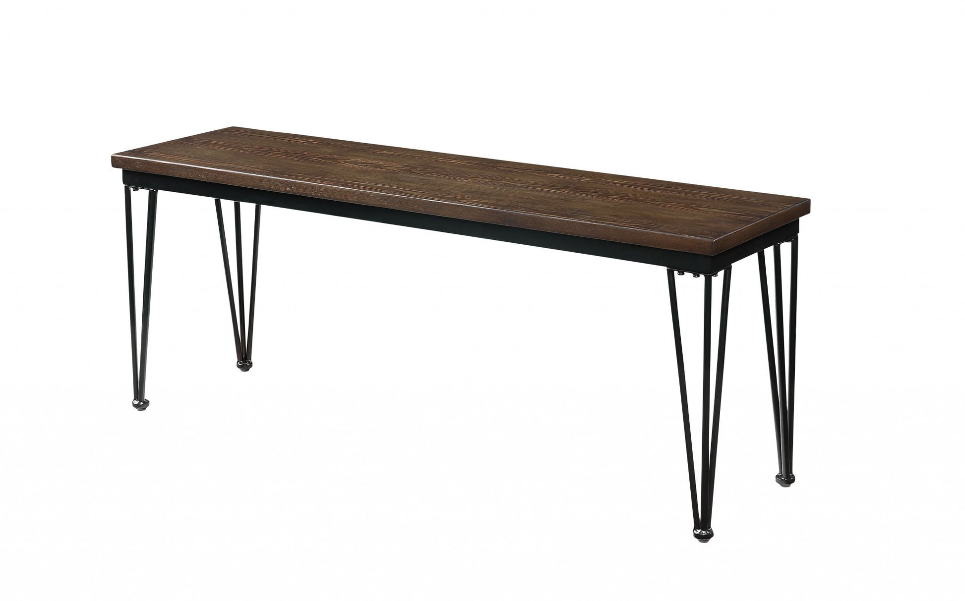 Walnut Black Metal Wood Bench By Homeroots | Benches | Modishstore - 4