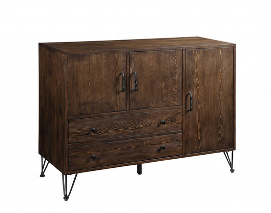 Walnut Black Metal Wood Server By Homeroots | Cabinets | Modishstore