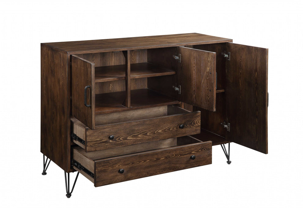 Walnut Black Metal Wood Server By Homeroots | Cabinets | Modishstore - 2