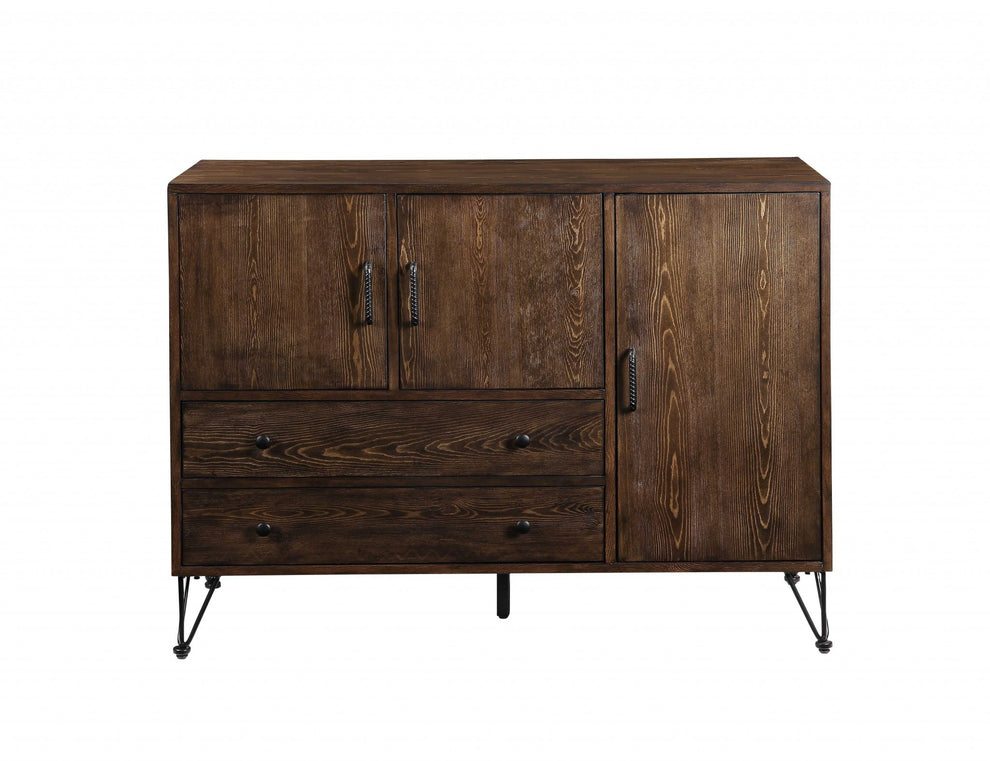 Walnut Black Metal Wood Server By Homeroots | Cabinets | Modishstore - 3