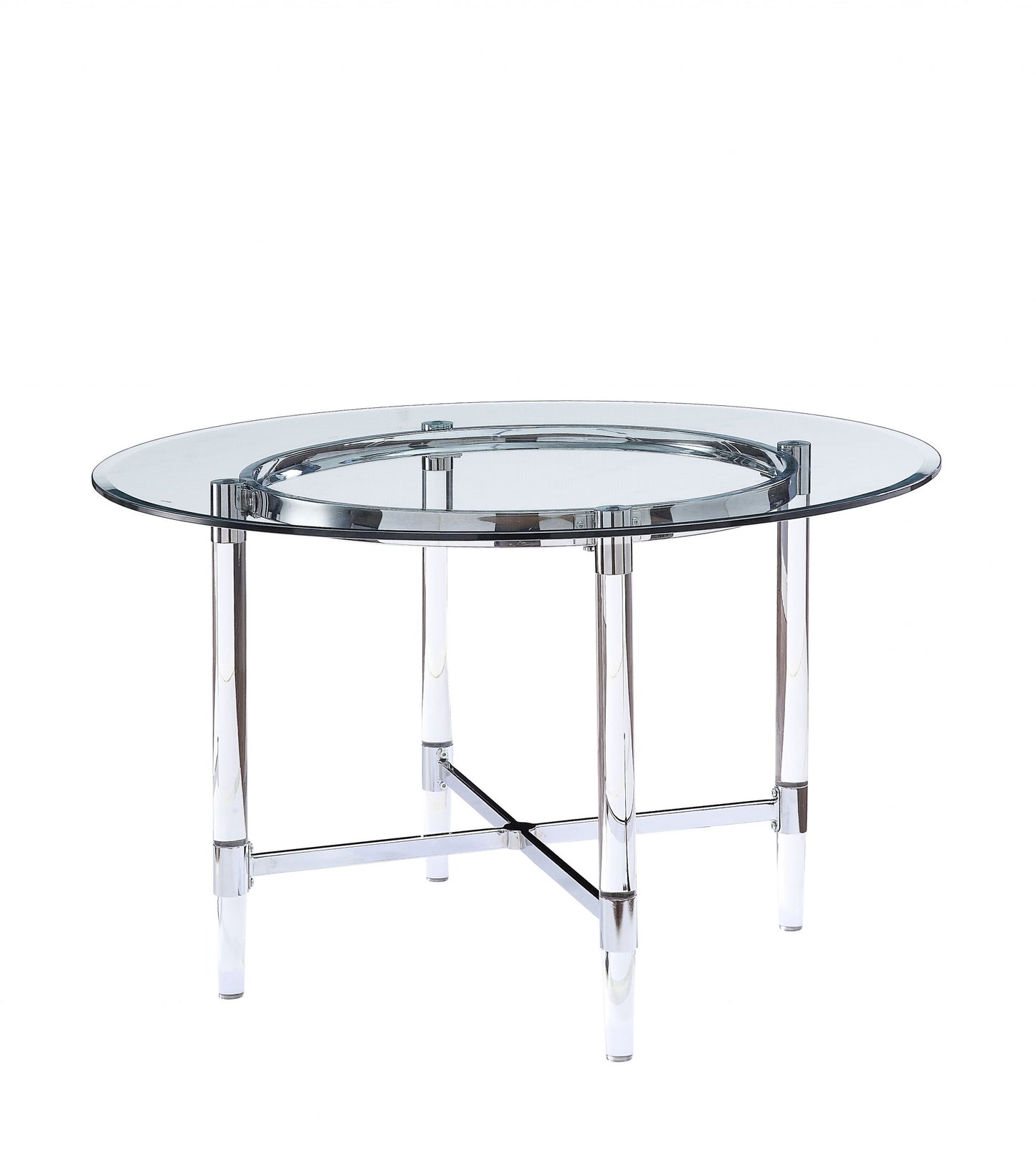 48' Striking Round Glass And Acrylic Dining Table By Homeroots | Dining Tables | Modishstore - 2