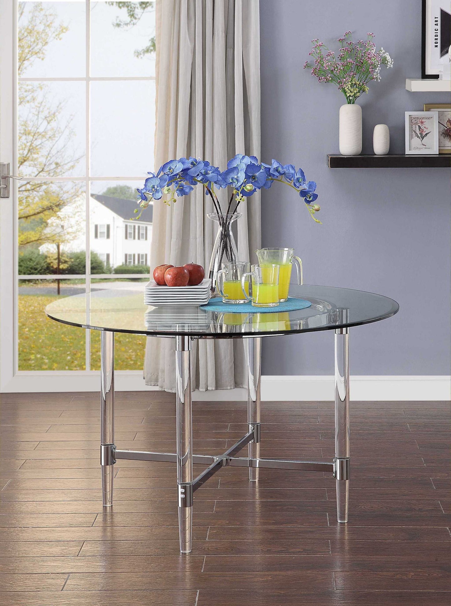 48' Striking Round Glass And Acrylic Dining Table By Homeroots | Dining Tables | Modishstore