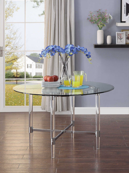 48' Striking Round Glass And Acrylic Dining Table By Homeroots | Dining Tables | Modishstore