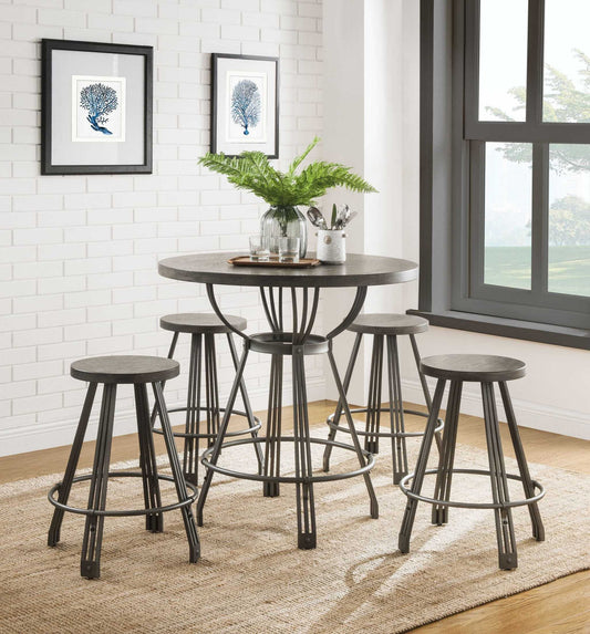 Gray Oak Gunmetal Metal Wood Pc Pk Counter Height Set By Homeroots | Bar Stools & Table | Modishstore