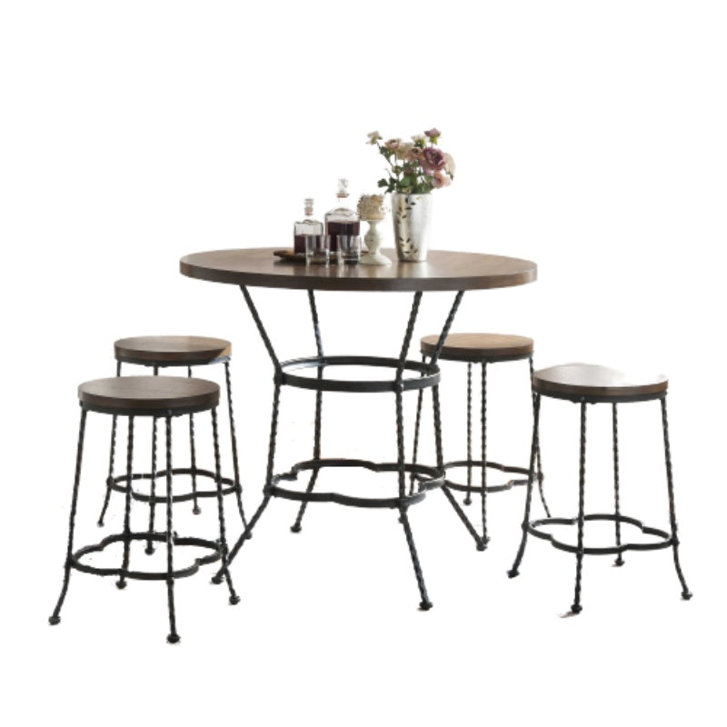 Walnut Antique Black Metal Wood Pc Pk Counter Height Set By Homeroots | Bar Stools & Table | Modishstore - 2