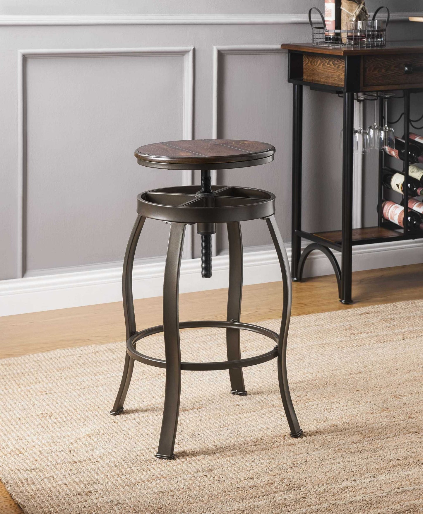Walnut Sandy Black Metal Wood 3Pc Pk Bar Set By Homeroots | Bar Stools & Table | Modishstore