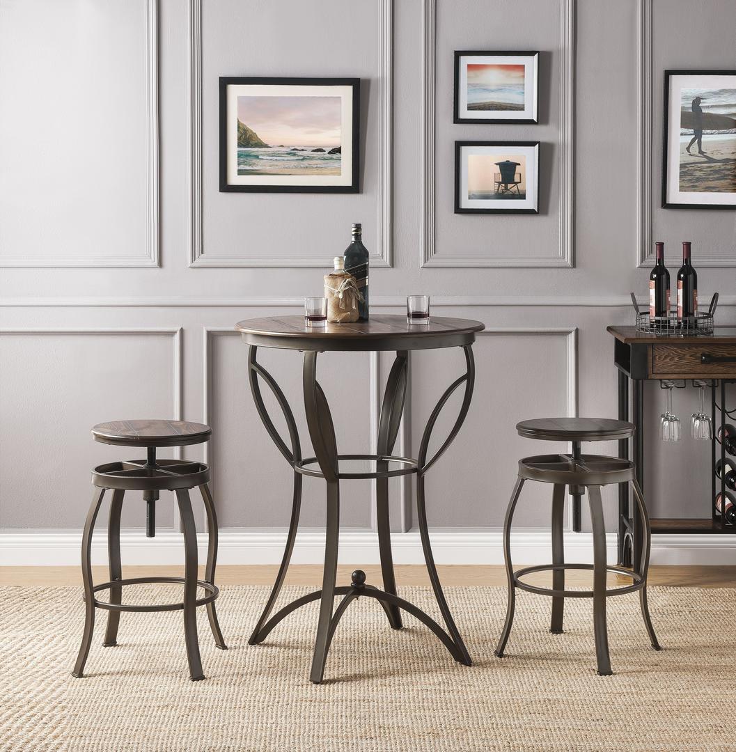 Walnut Sandy Black Metal Wood 3Pc Pk Bar Set By Homeroots | Bar Stools & Table | Modishstore - 4