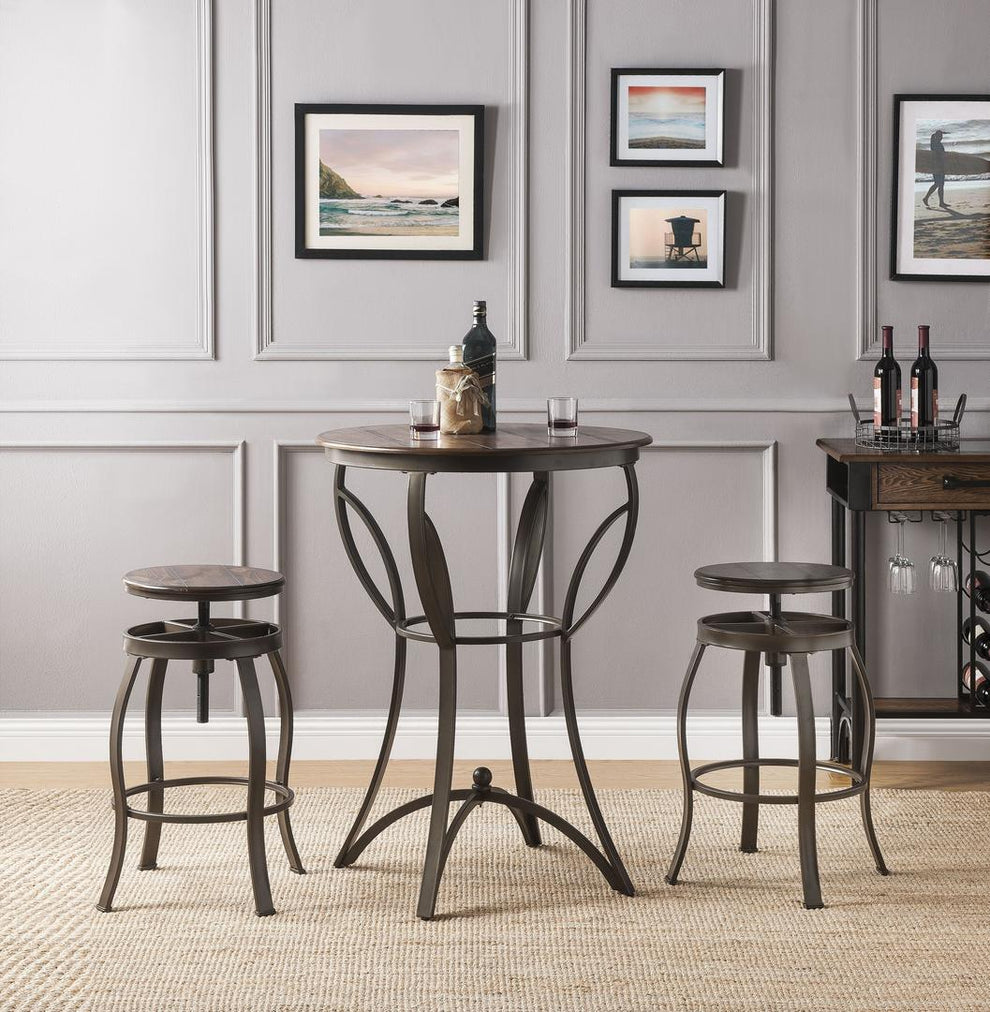 Walnut Sandy Black Metal Wood 3Pc Pk Bar Set By Homeroots | Bar Stools & Table | Modishstore - 4