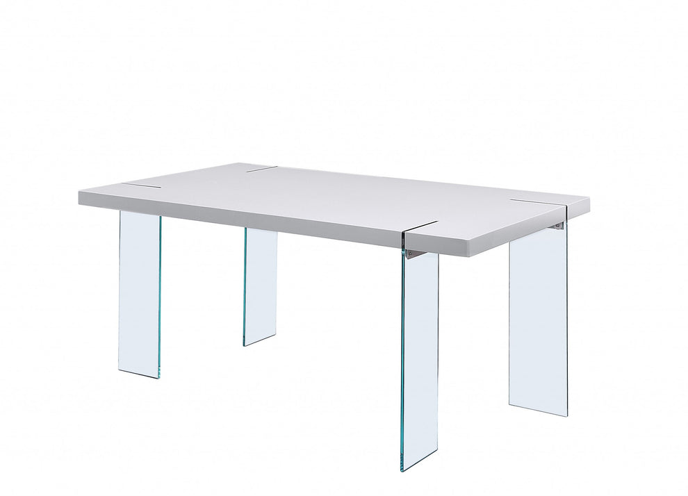 White High Gloss Clear Glass Dining Table By Homeroots | Trays | Modishstore - 2