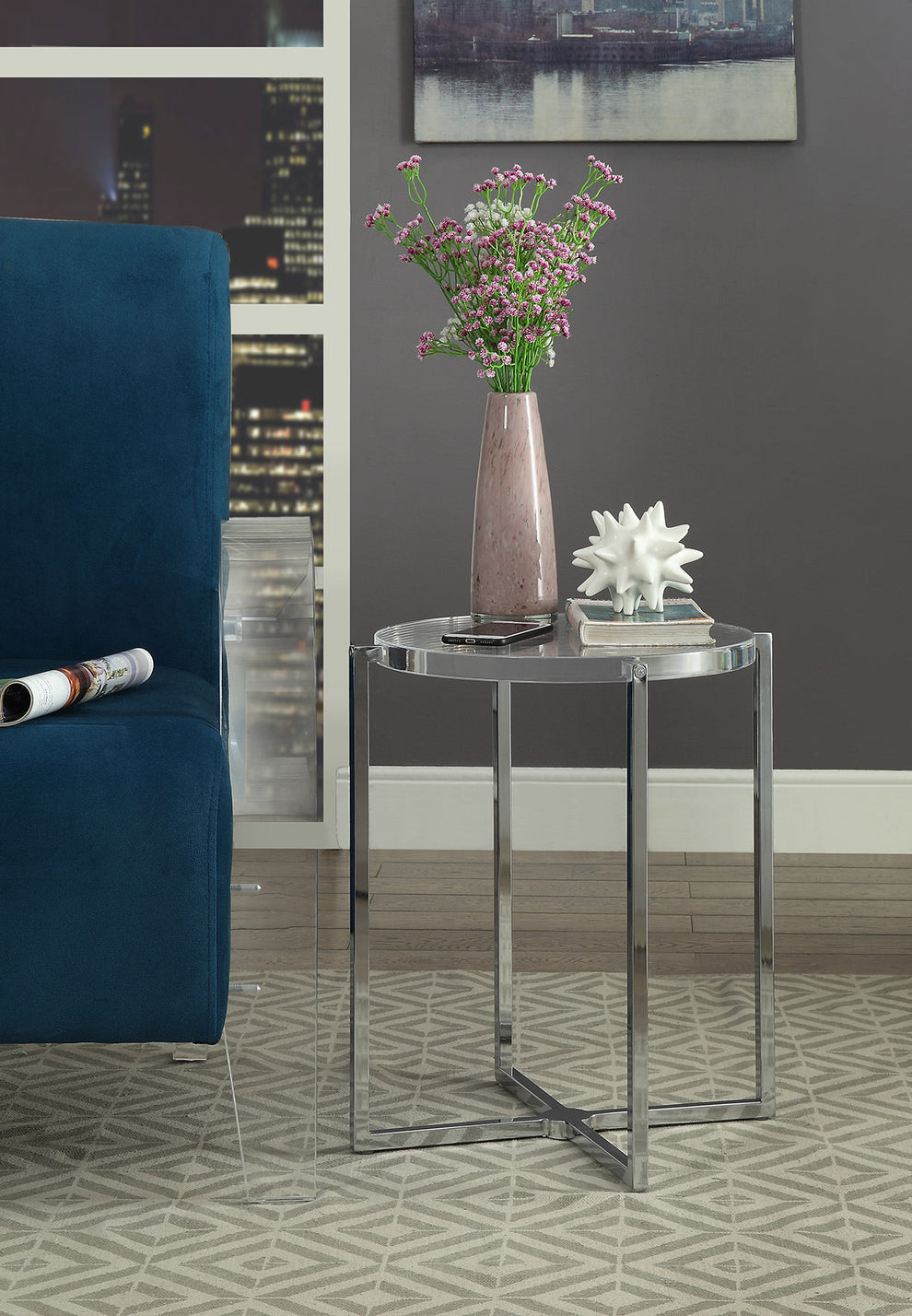 Clear Acrylic Chrome Metal Side Table By Homeroots | Side Tables | Modishstore - 2