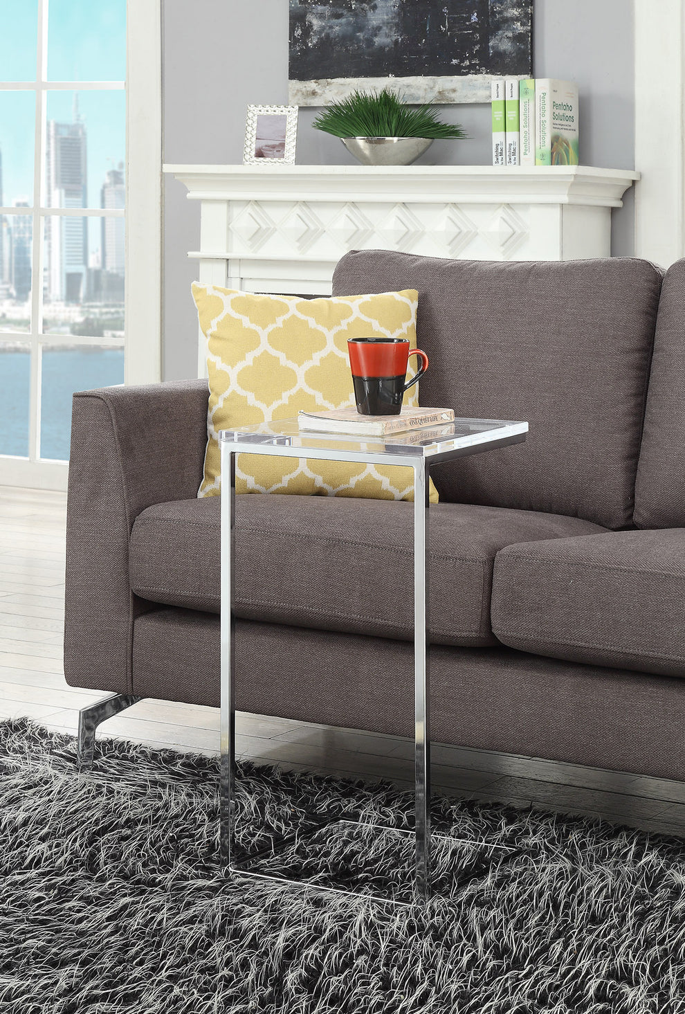 13' X 13' X 26' Clear Acrylic Chrome Metal Side Table By Homeroots | Side Tables | Modishstore - 2