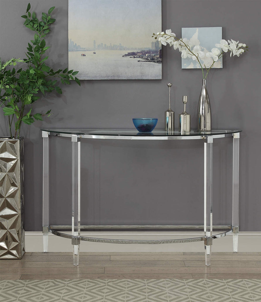 Clear Acrylic Chrome Glass Metal Sofa Table By Homeroots | Console Tables | Modishstore - 2