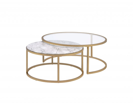 Faux Marble Gold Metal Engineered Wood 2Pc Pk Nesting Table Set By Homeroots | Side Tables | Modishstore