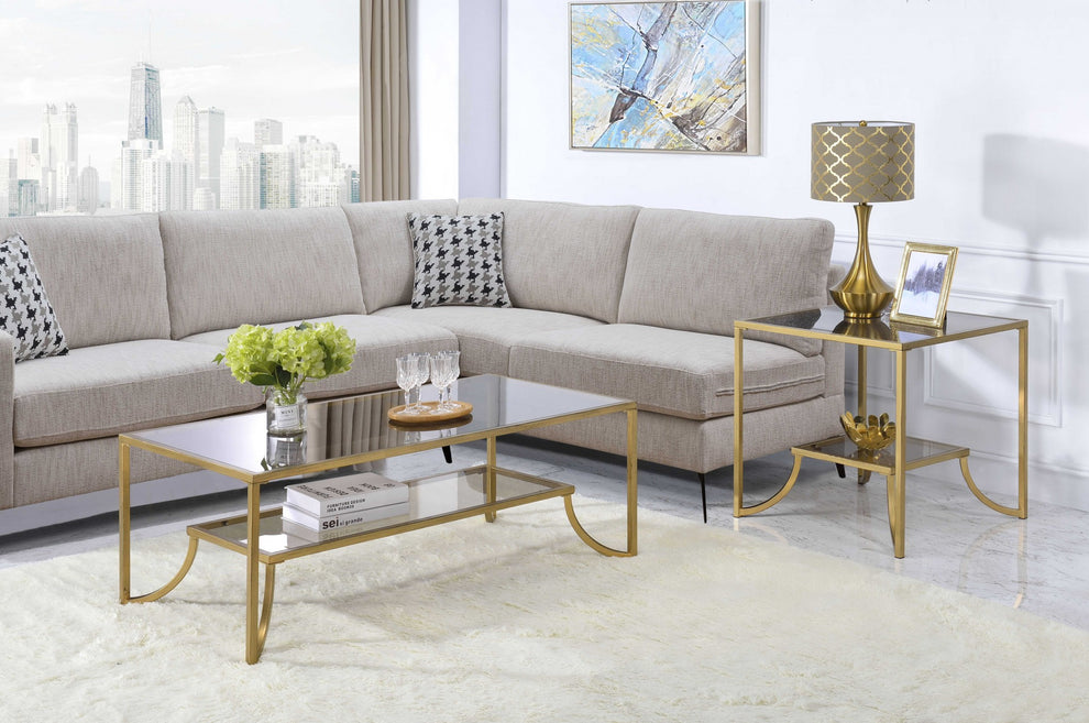 Antique Gold Smoky Glass Metal Coffee Table By Homeroots | Coffee Tables | Modishstore - 2