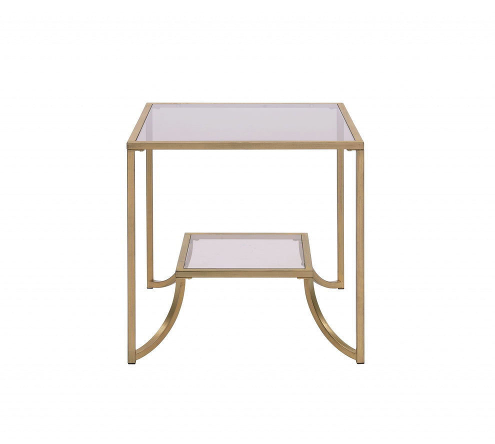 Antique Gold Smoky Glass Metal End Table By Homeroots | End Tables | Modishstore - 2