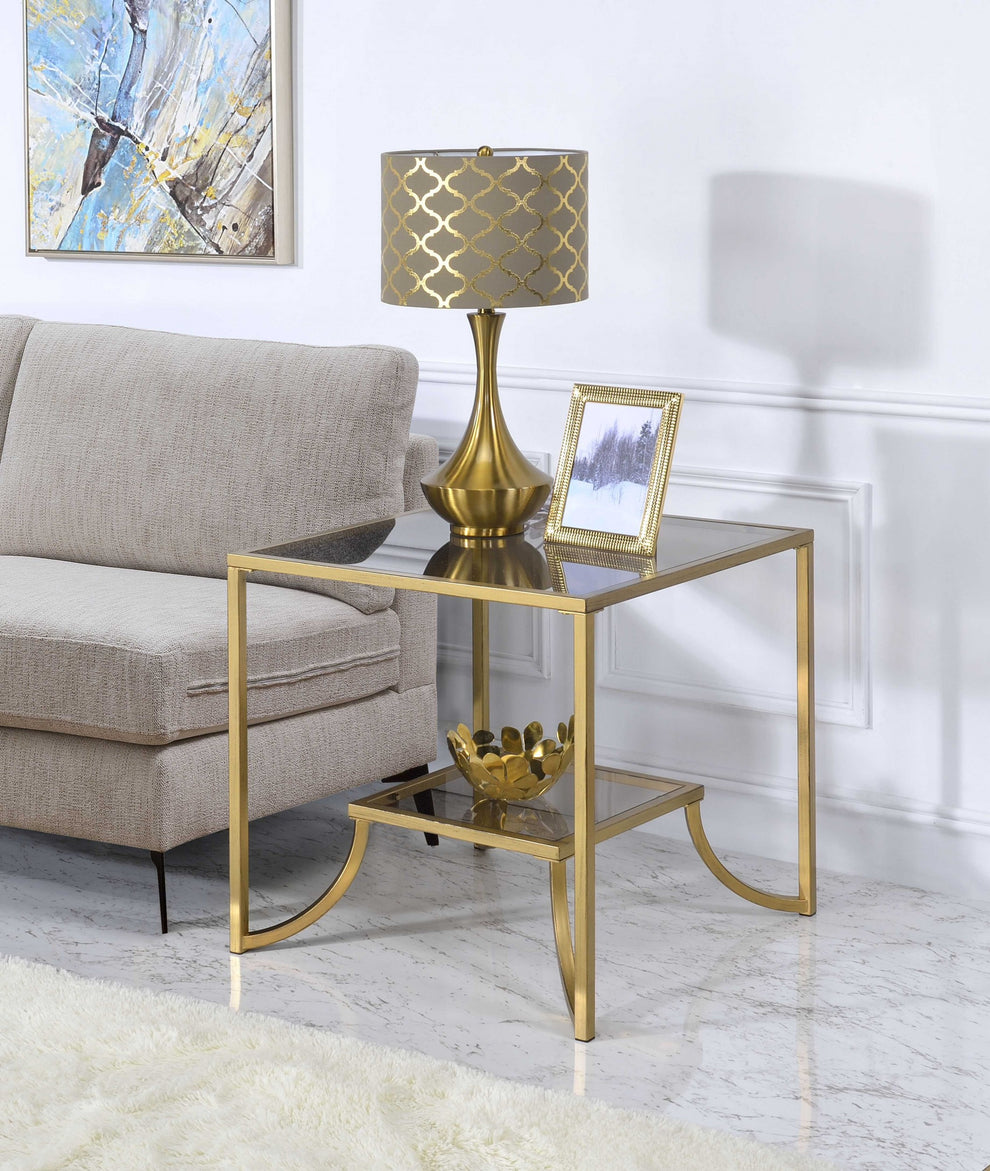 Antique Gold Smoky Glass Metal End Table By Homeroots | End Tables | Modishstore - 3