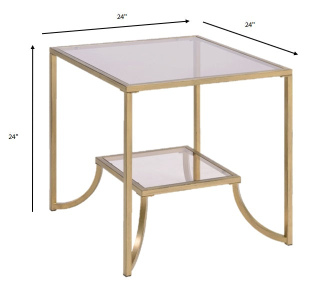 Antique Gold Smoky Glass Metal End Table By Homeroots | End Tables | Modishstore - 4