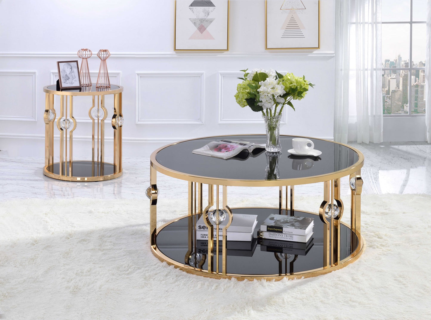 Metal Glass Coffee Table and Gold & Black Glass By Homeroots | Coffee Tables | Modishstore - 2