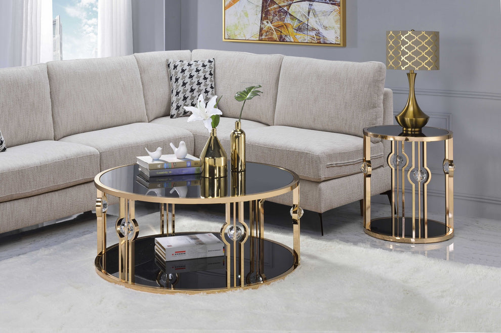 Metal Glass Coffee Table and Gold & Black Glass By Homeroots | Coffee Tables | Modishstore - 3