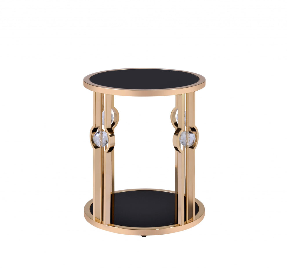 Metal Glass End Table and Gold & Black Glass By Homeroots | End Tables | Modishstore - 2