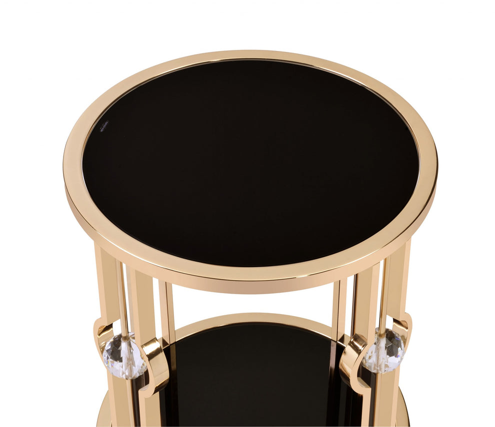 Metal Glass End Table and Gold & Black Glass By Homeroots | End Tables | Modishstore - 3