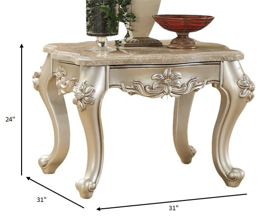 Marble Champagne Wood End Table By Homeroots | End Tables | Modishstore - 4