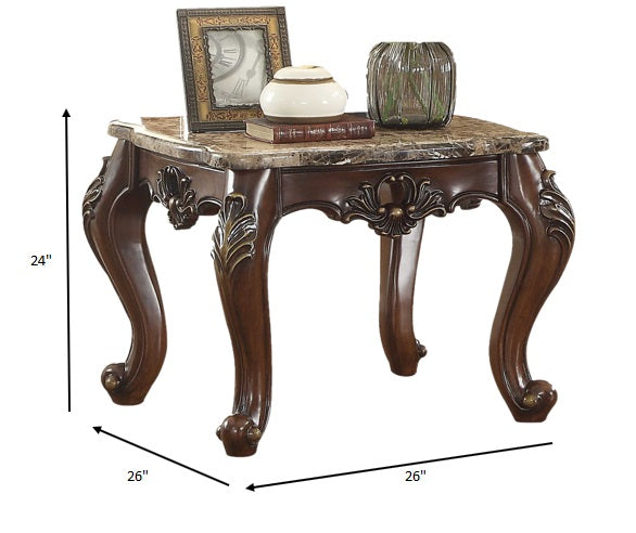 Marble Dark Walnut Wood End Table By Homeroots | End Tables | Modishstore - 3