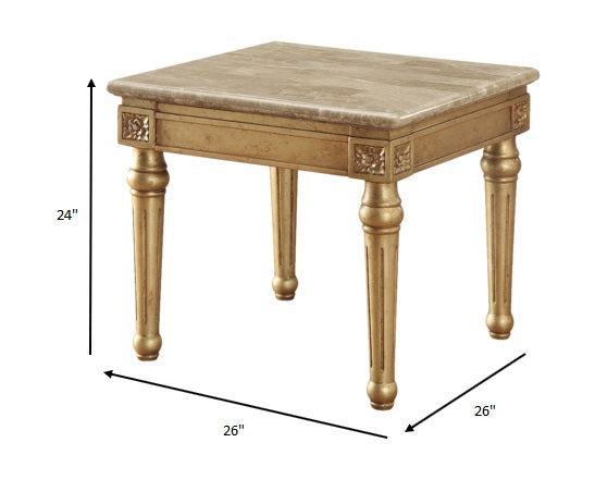 Marble Antique Gold Wood End Table By Homeroots | End Tables | Modishstore - 4
